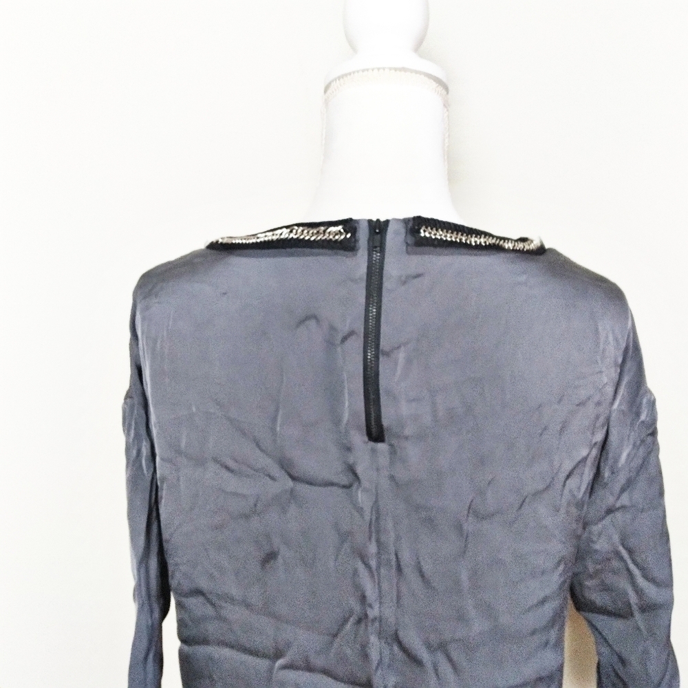 Milly Gray Silk Blend Chain Half Sleeve Blouse - Picture 2 of 8